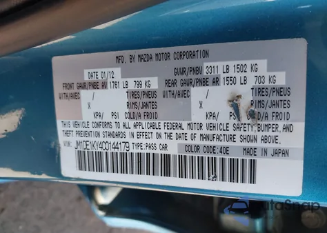 2012 Mazda Mazda2 Sport from USA, damaged, VIN JM1DE1KY4C0144179